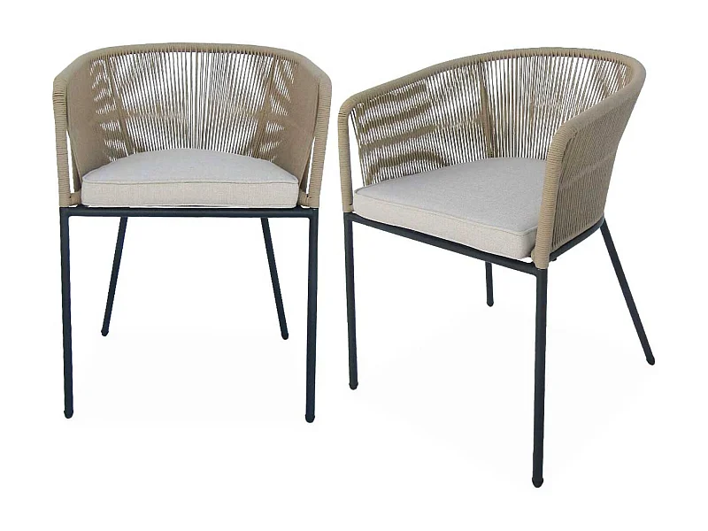 Sillón de jardín de cuerda y acero galvanizado, set de 2 beige