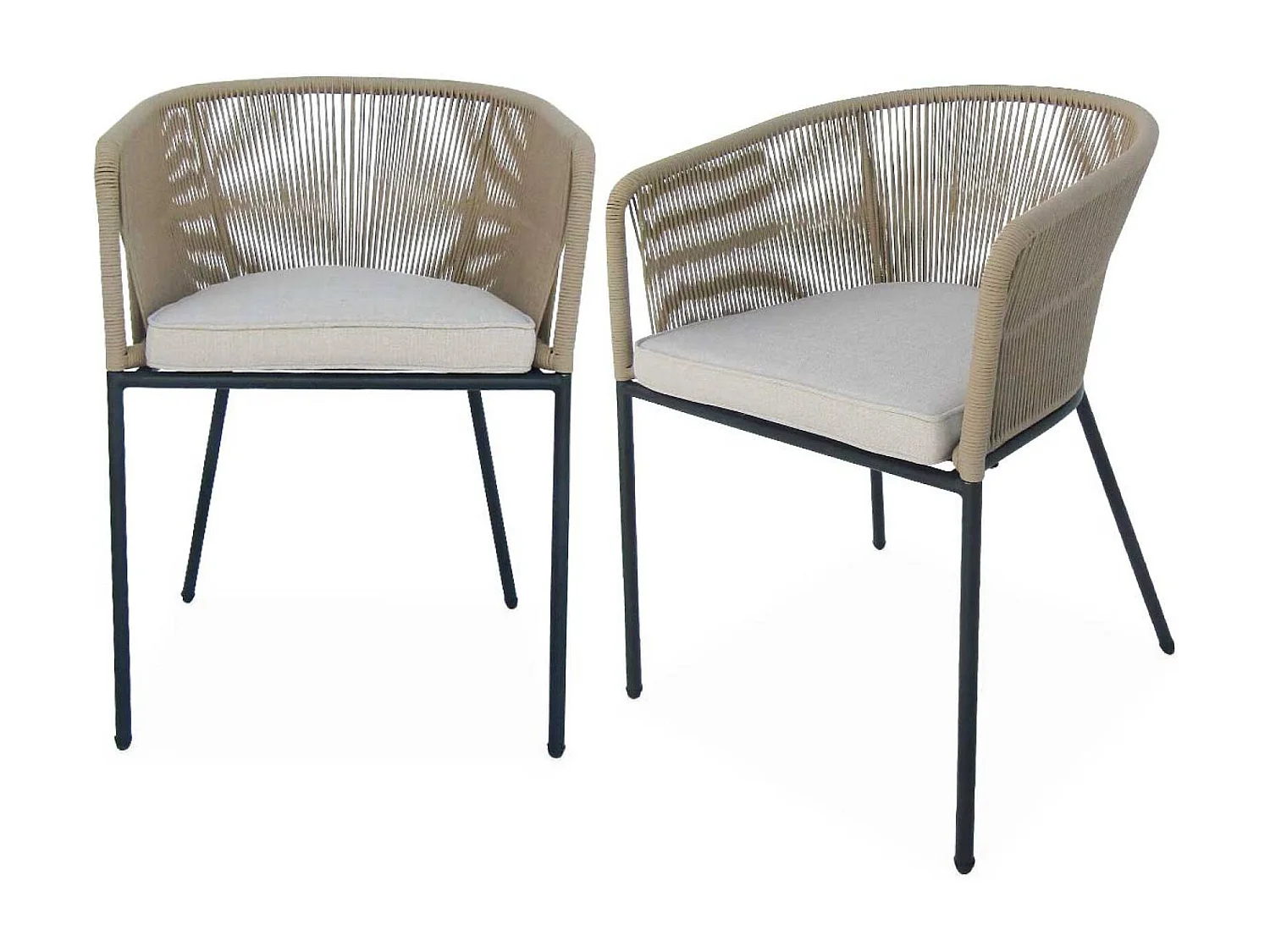 Sillón de jardín de cuerda y acero galvanizado, set de 2 beige