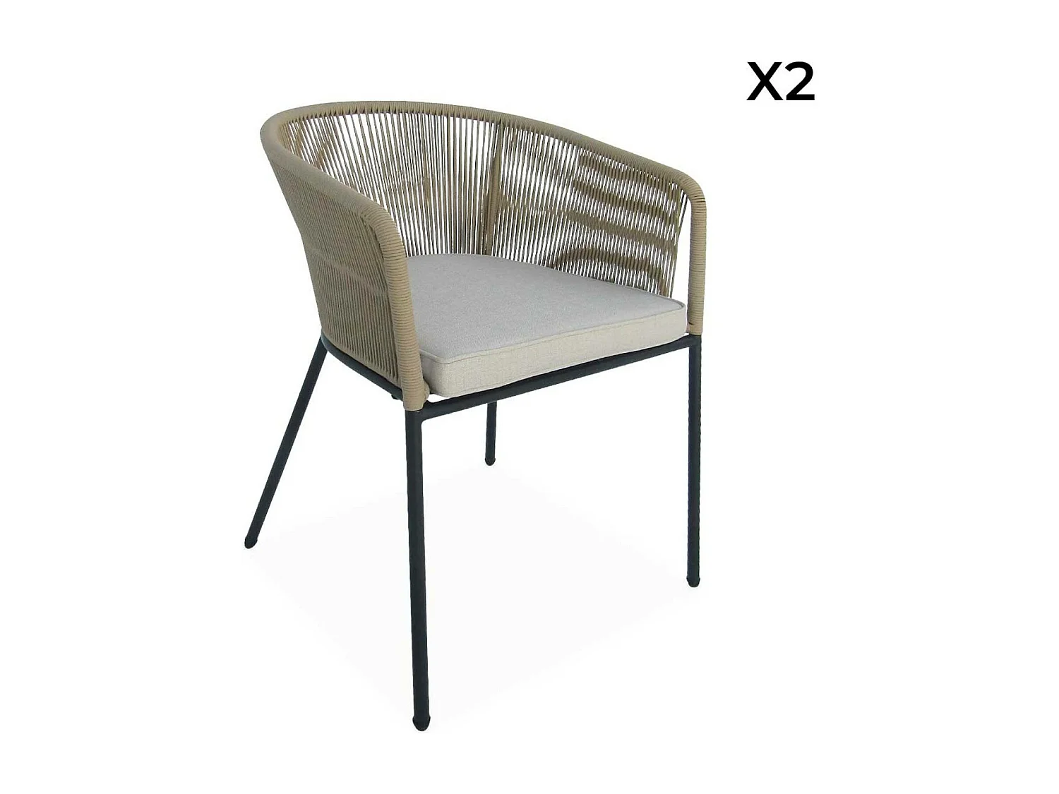 Sillón de jardín de cuerda y acero galvanizado, set de 2 beige