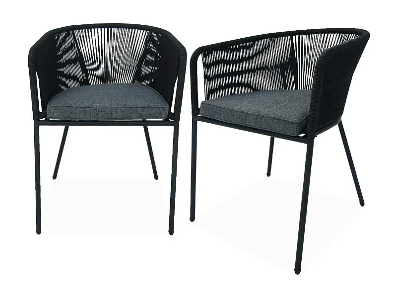Sillón de jardín de cuerda y acero galvanizado, set de 2 negro
