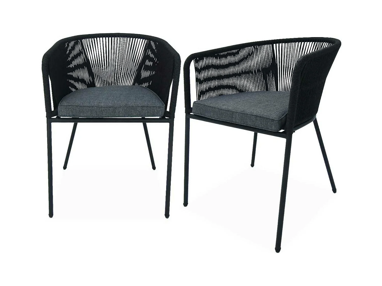 Sillón de jardín de cuerda y acero galvanizado, set de 2 negro
