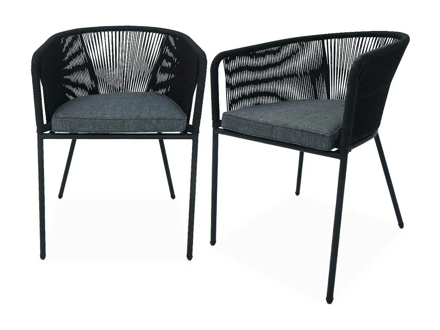 Sillón de jardín de cuerda y acero galvanizado, set de 2 negro