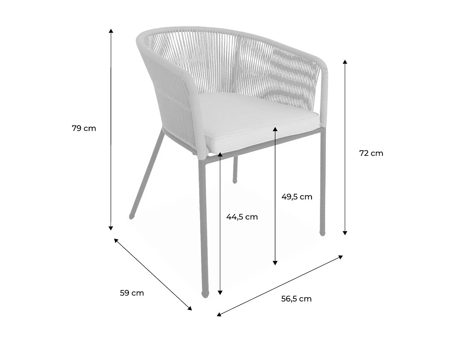 Sillón de jardín de cuerda y acero galvanizado, set de 2 negro
