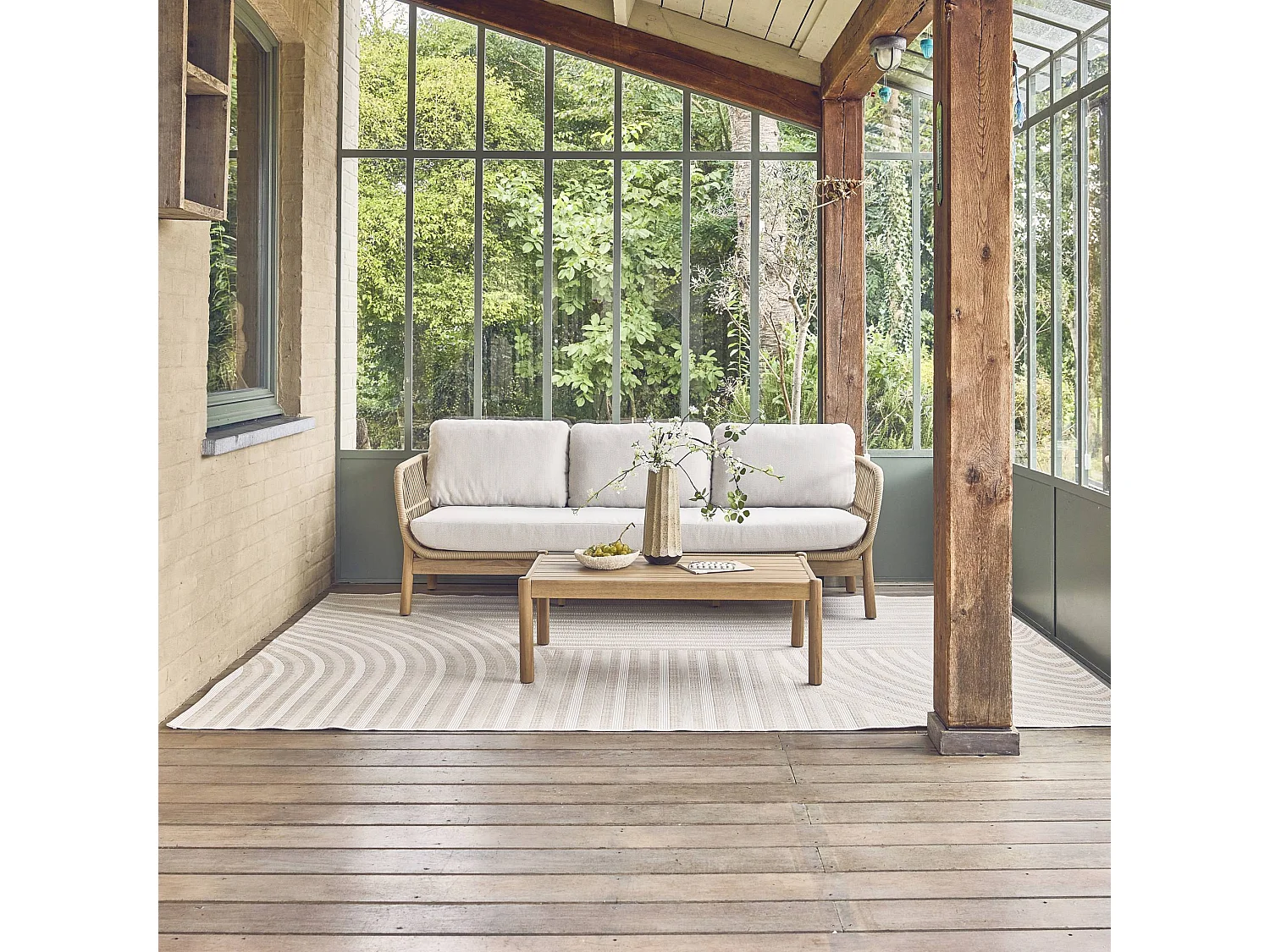 Alfombra interior/exterior diseño arcos beige