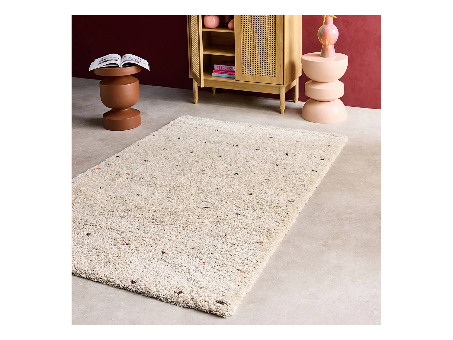 Tapete infantil de lunares, alfombra interior crema y multicolor