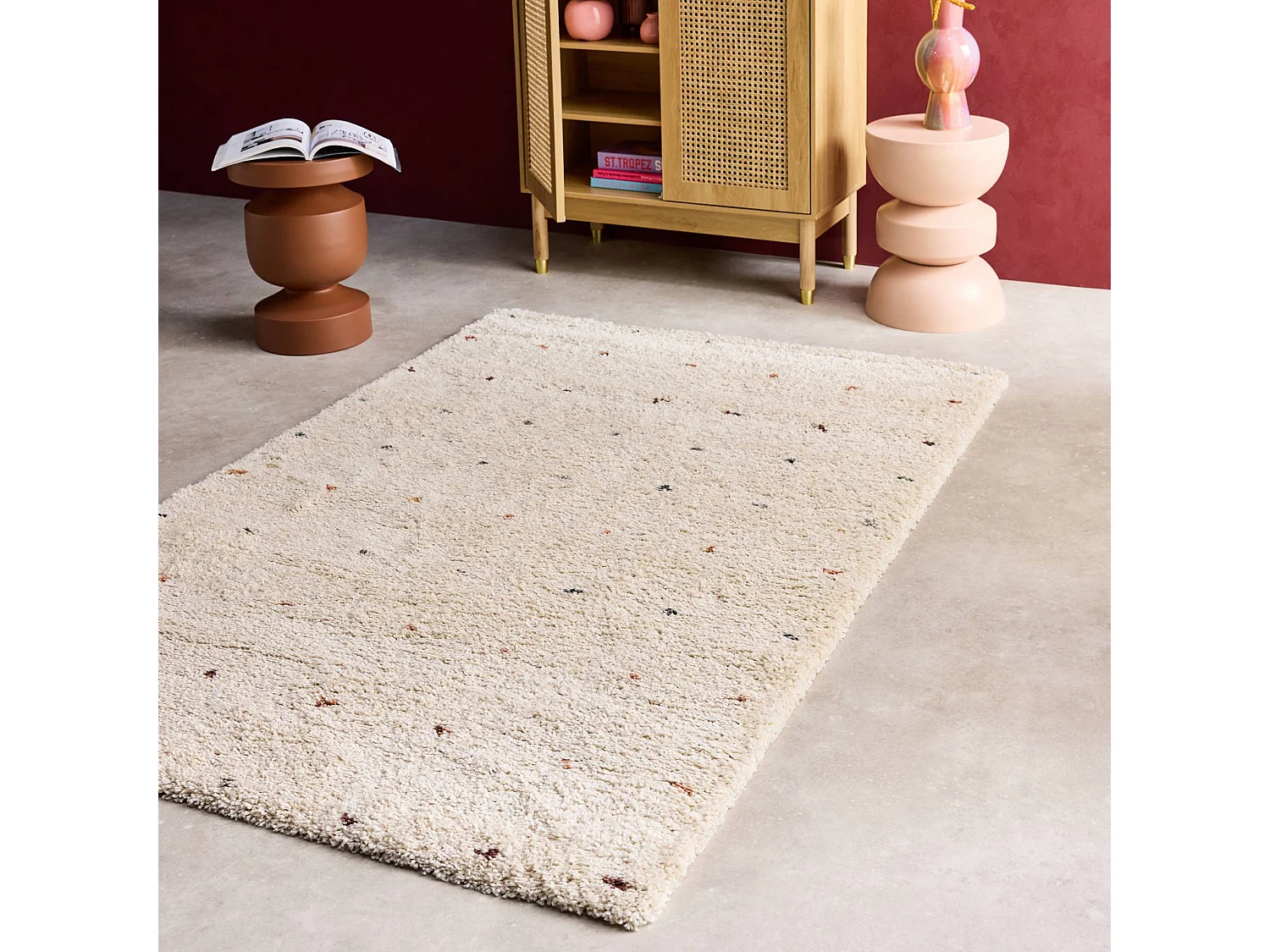 Alfombra infantil de lunares, alfombra interior crema y multicolor