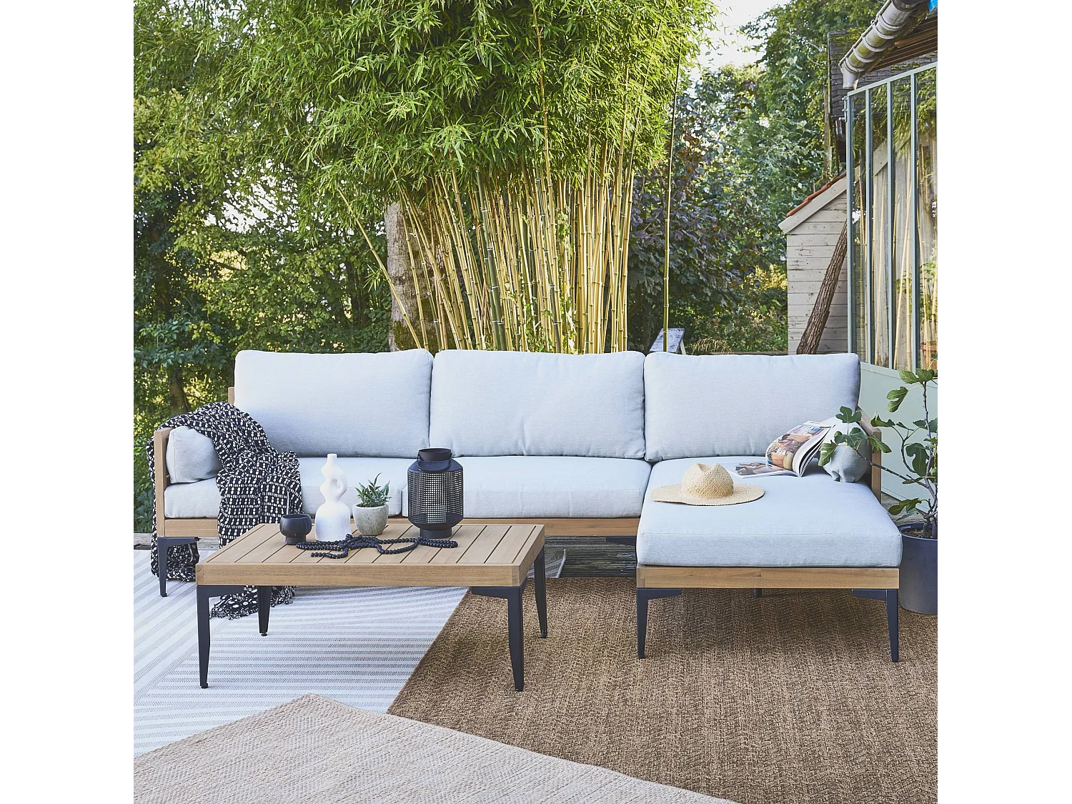 Alfombra interior/exterior efecto yute color caramelo