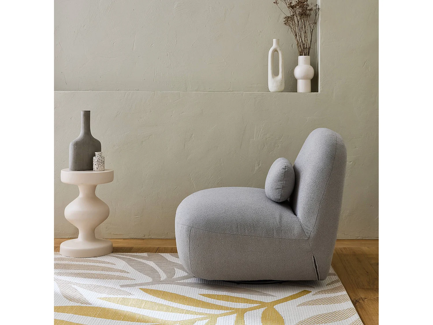 Alfombra de interior/exterior, estampado beige y mostaza, poliéster