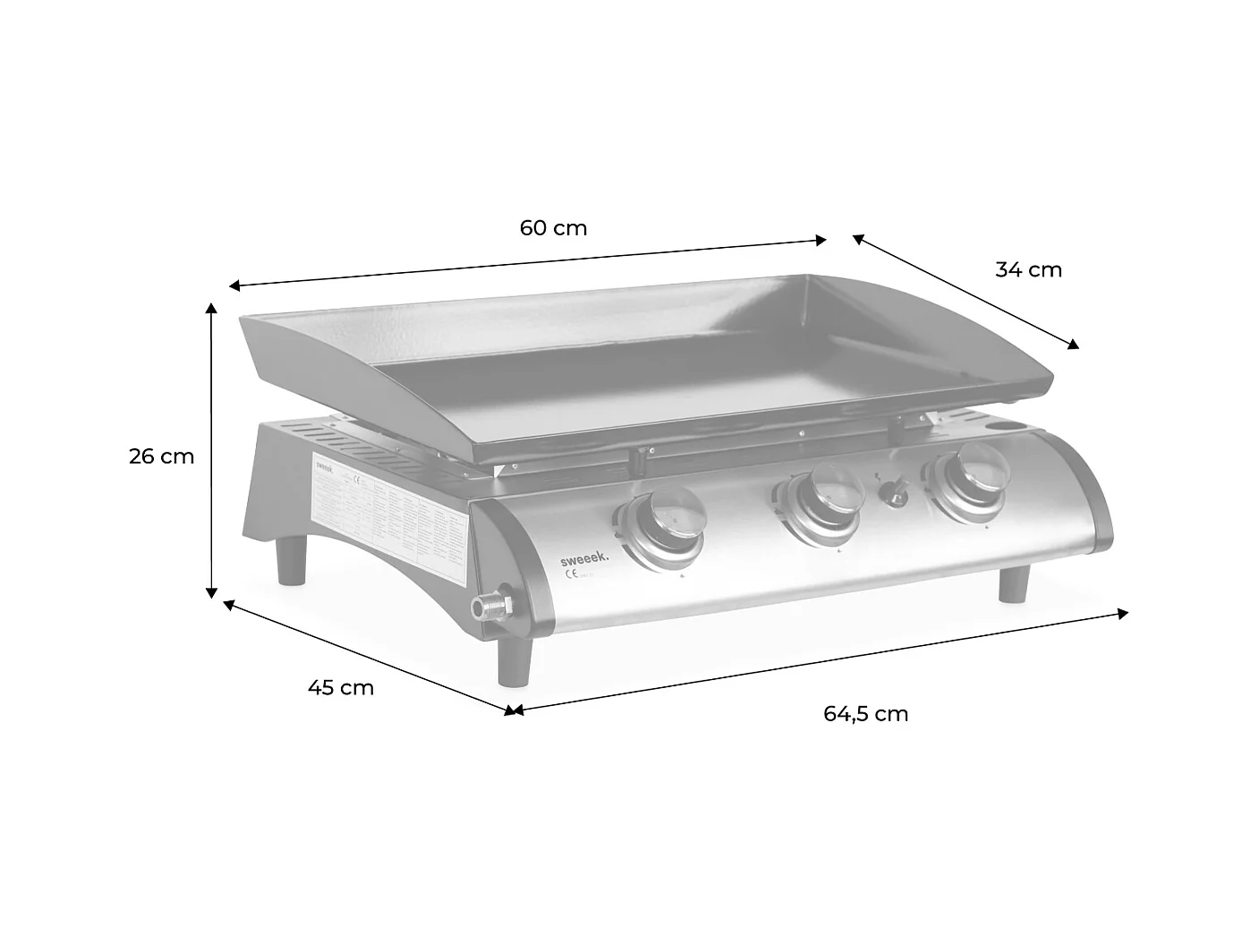 Plancha de gas con 3 quemadores de acero inoxidable, 7.5kw negro