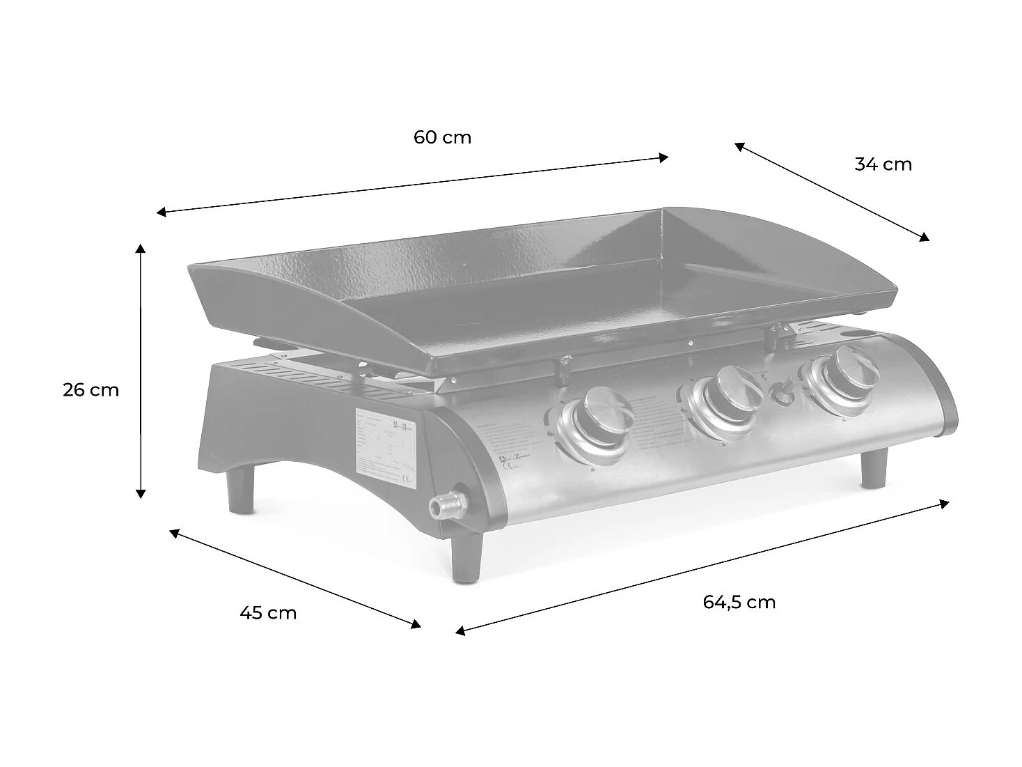 Plancha au gaz 3 feux - Porthos 3 brûleurs - 7.5 kW. barbecue. cuisine extérieure. grande plaque émaillée. inox