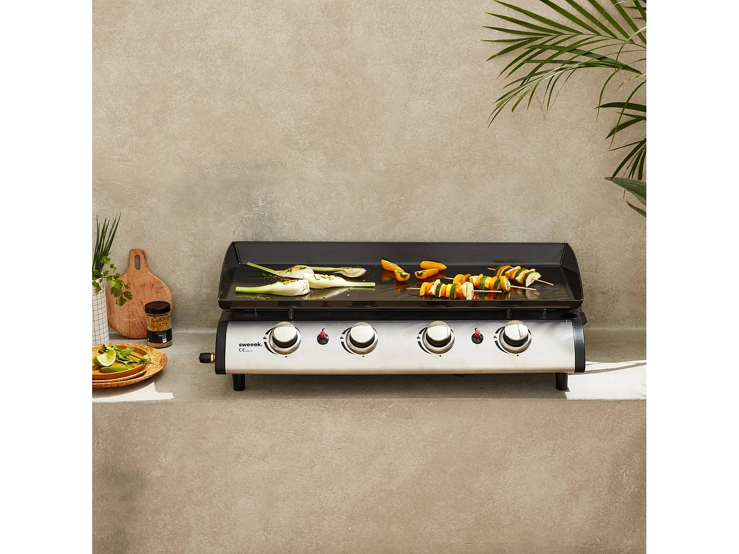 Plancha au gaz 4 feux - Porthos 4 brûleurs - 10 kW. barbecue. cuisine extérieure. grande plaque émaillée. inox