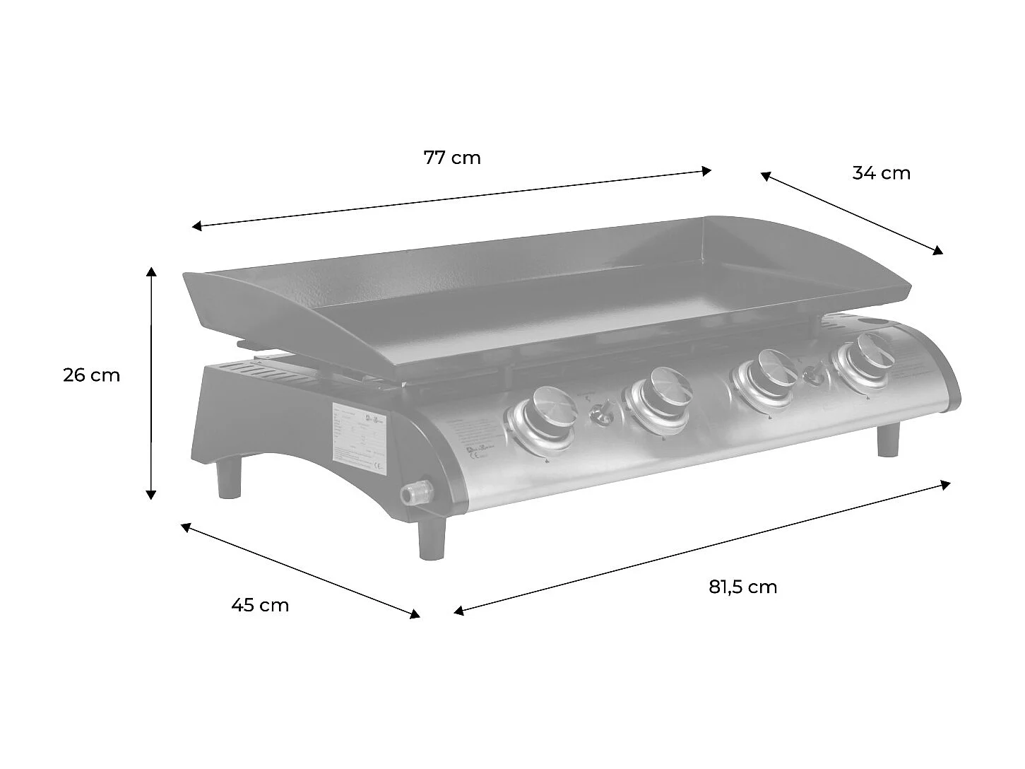 Griglia a gas a 4 fuochi in acciaio inox 10kw, nero