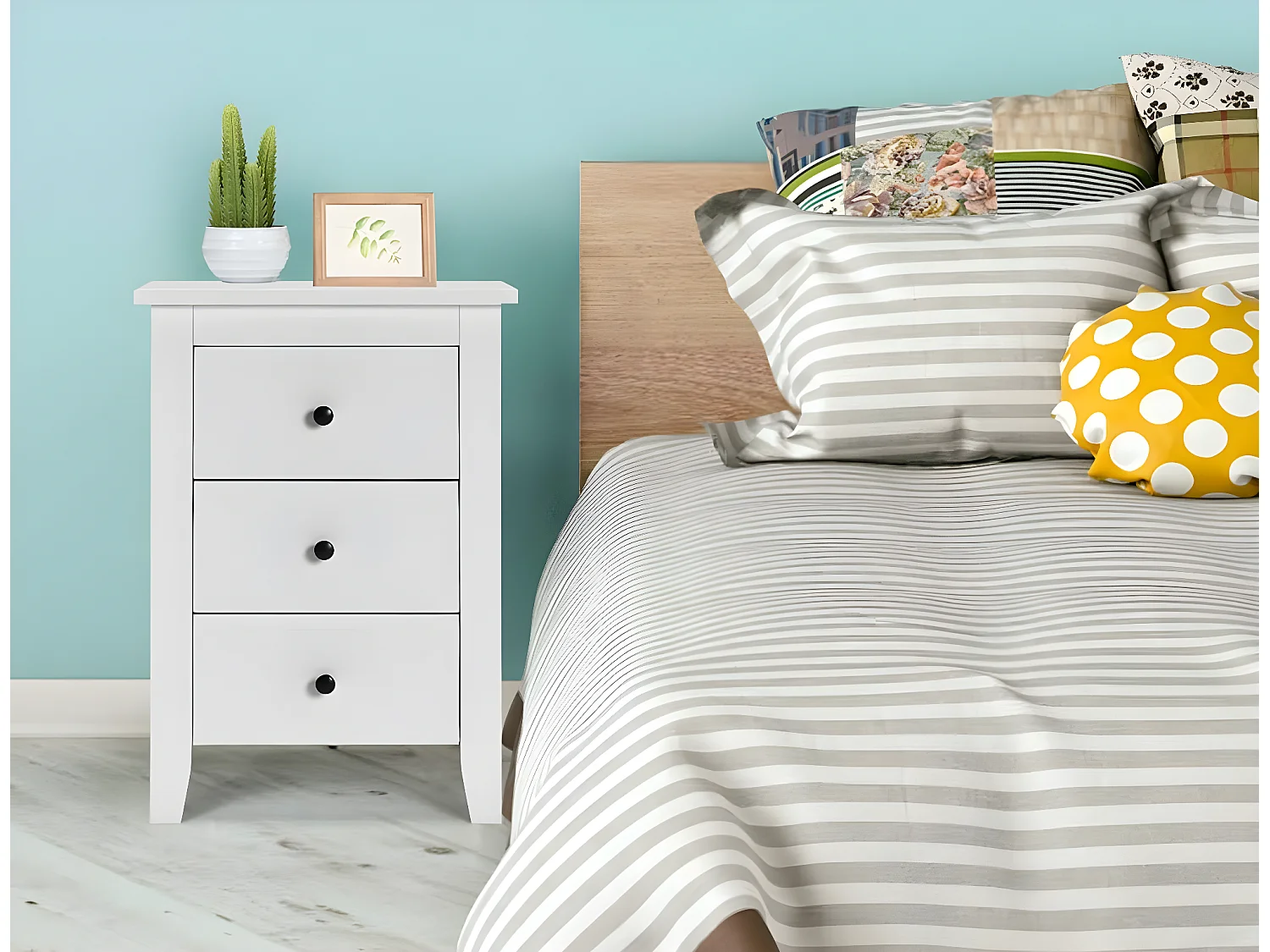 Table de Nuit, Table de Chevet Moderne avec 3 Tiroirs, Pour Chambre à Coucher, 46 x 37 x 65 CM