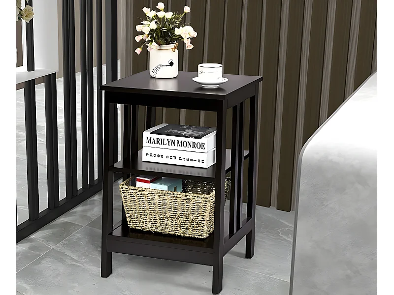 Table de Chevet à 3 Niveaux, Table d'Appoint Simple et Contemporain, pour Chambre, Salon 40x40x61CM Brun