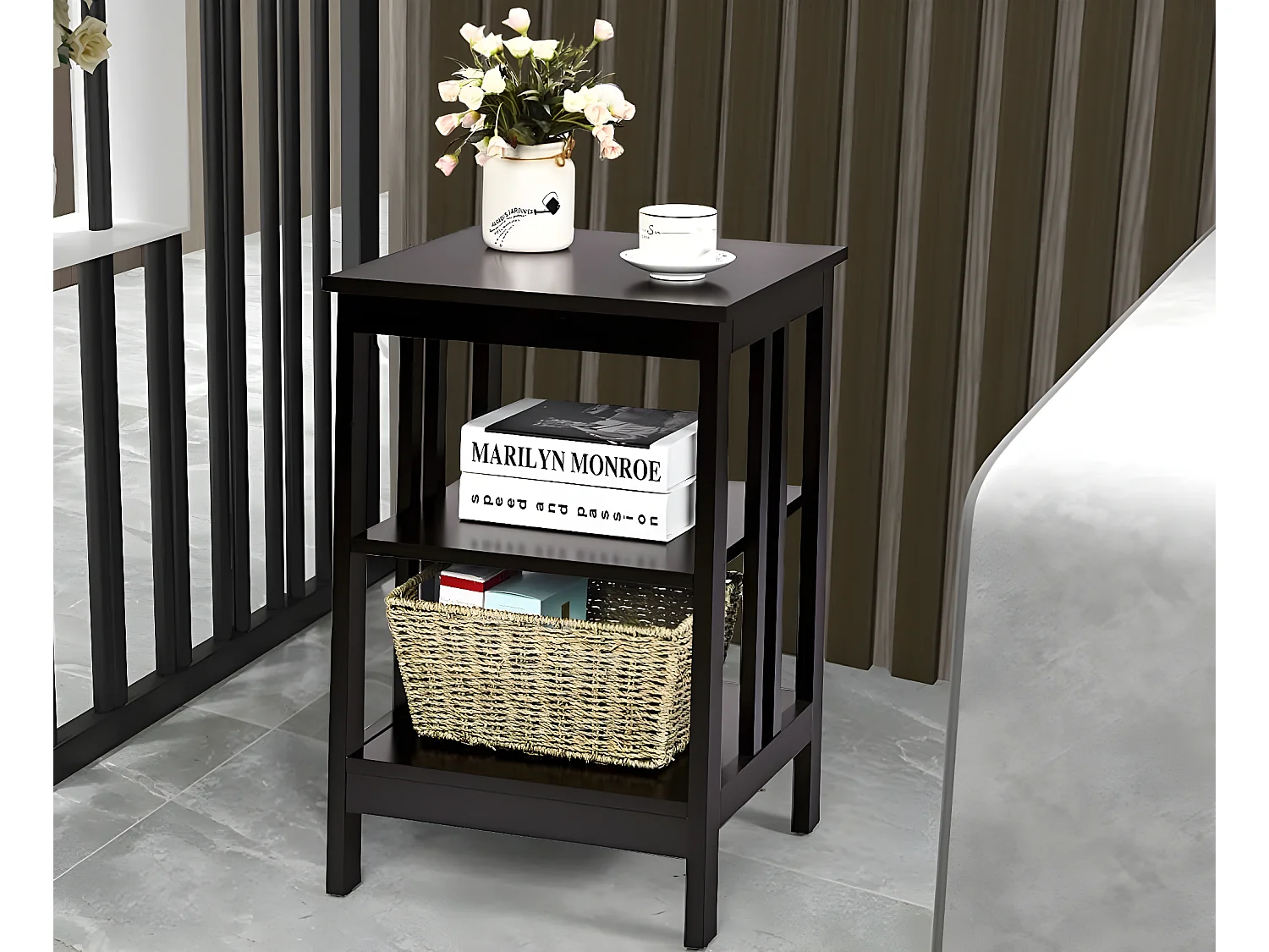 Table de Chevet à 3 Niveaux, Table d'Appoint Simple et Contemporain, pour Chambre, Salon 40x40x61CM Brun