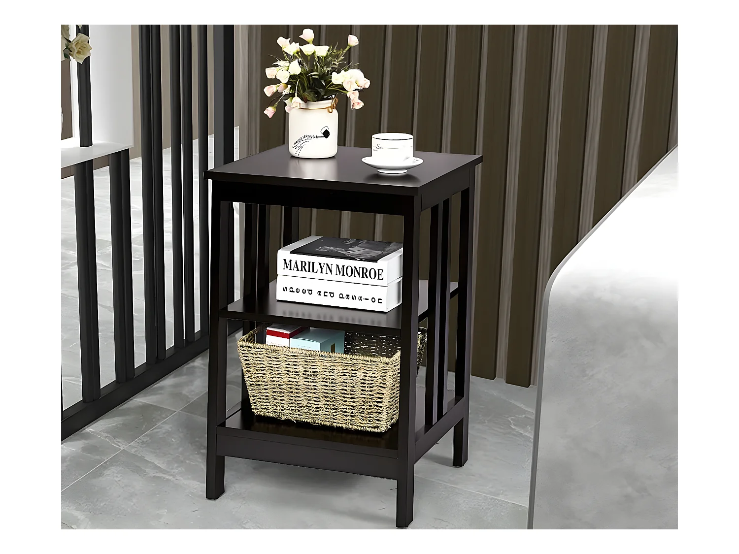 Table de Chevet à 3 Niveaux, Table d'Appoint Simple et Contemporain, pour Chambre, Salon 40x40x61CM Brun