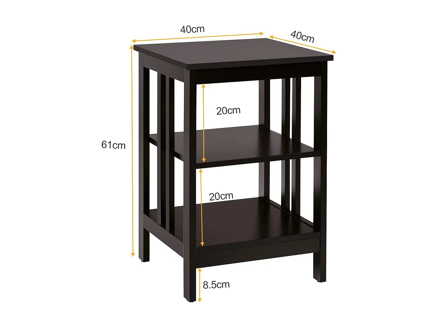 Table de Chevet à 3 Niveaux, Table d'Appoint Simple et Contemporain, pour Chambre, Salon 40x40x61CM Brun