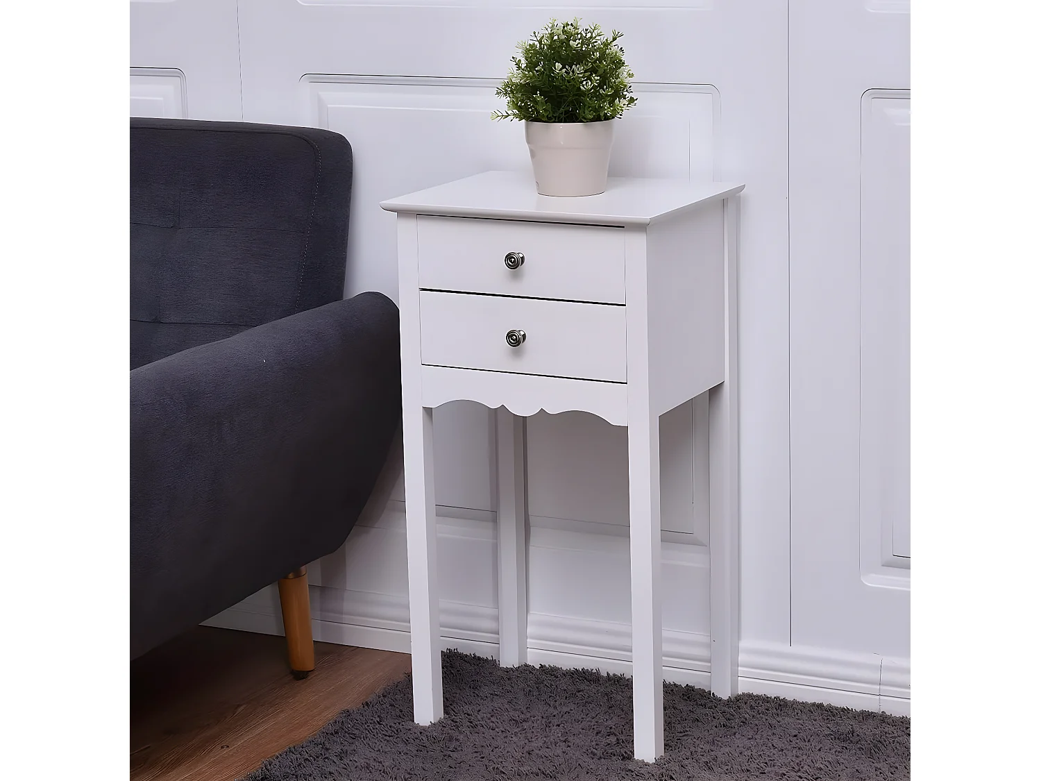 Table de Chevet avec 2 Tiroirs et Dispositif Anti-basculement, 40 x 32 x 75 cm, pour Chambre/Salon/Entrée/Couloir, Blanc