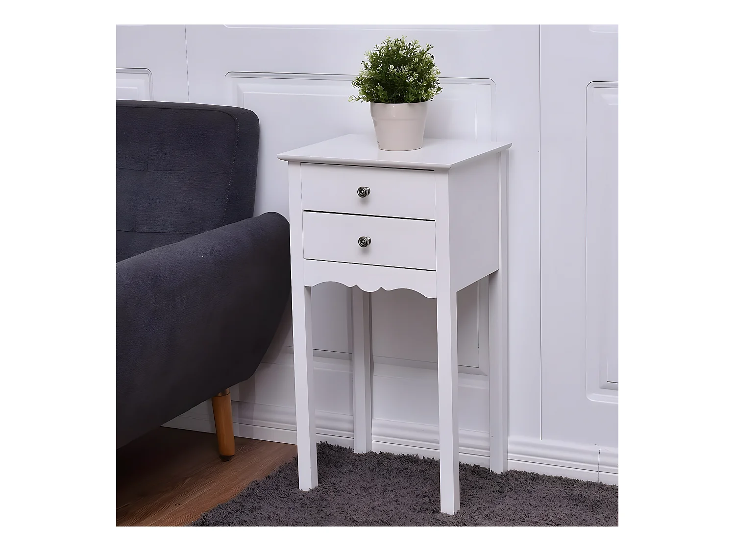 Table de Chevet avec 2 Tiroirs et Dispositif Anti-basculement, 40 x 32 x 75 cm, pour Chambre/Salon/Entrée/Couloir, Blanc