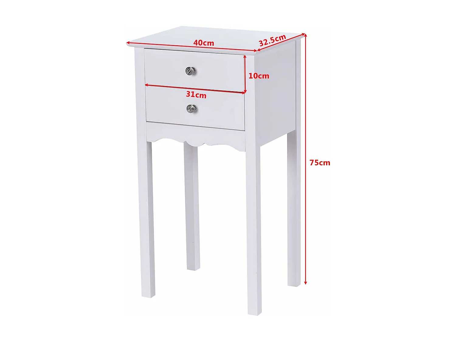 Table de Chevet avec 2 Tiroirs et Dispositif Anti-basculement, 40 x 32 x 75 cm, pour Chambre/Salon/Entrée/Couloir, Blanc