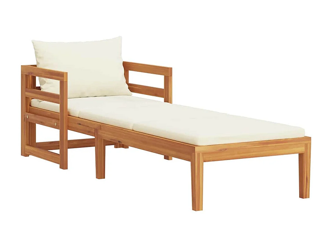 Lettino Prendisole con Cuscini Bianco Crema in Acacia Massello