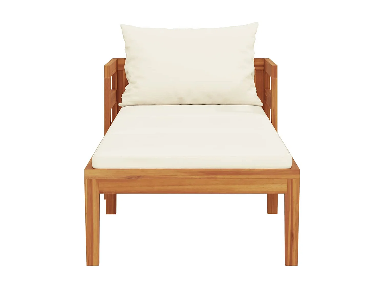 Lettino Prendisole con Cuscini Bianco Crema in Acacia Massello