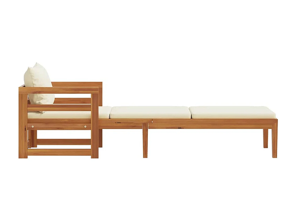 Lettino Prendisole con Cuscini Bianco Crema in Acacia Massello