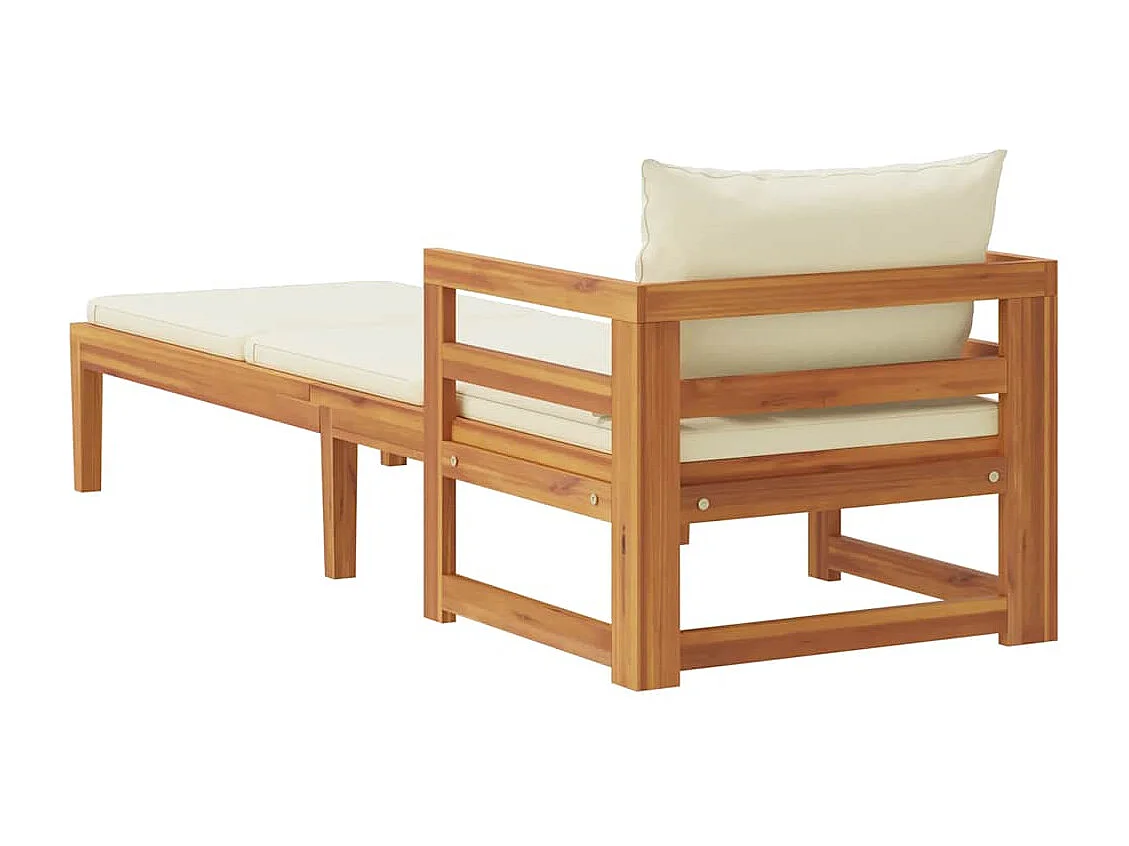 Lettino Prendisole con Cuscini Bianco Crema in Acacia Massello
