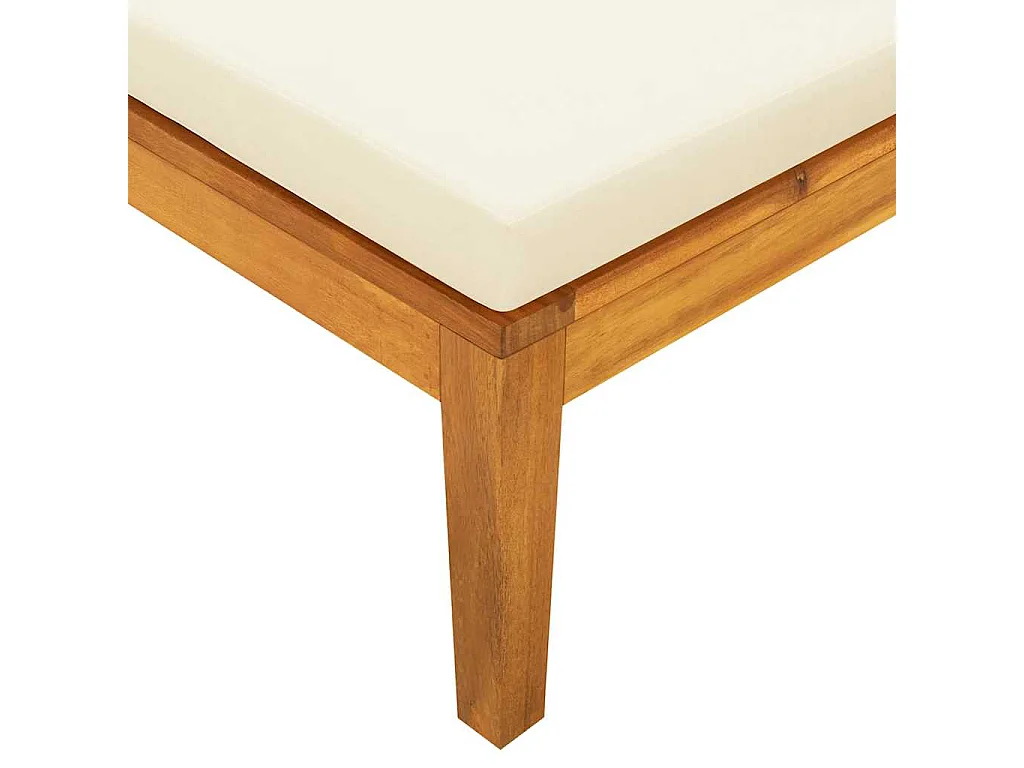 Lettino Prendisole con Cuscini Bianco Crema in Acacia Massello
