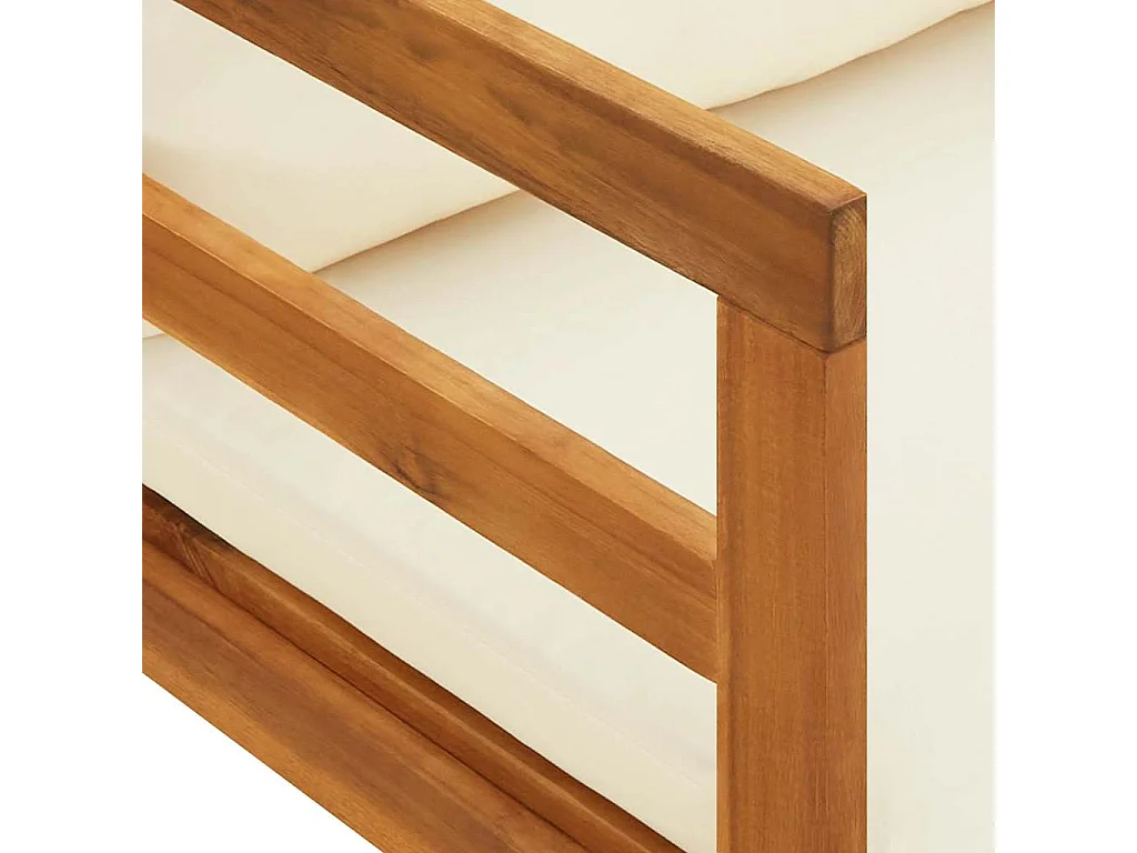 Lettino Prendisole con Cuscini Bianco Crema in Acacia Massello