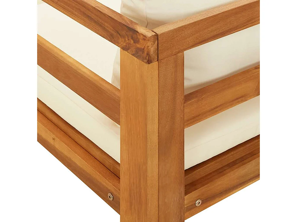 Lettino Prendisole con Cuscini Bianco Crema in Acacia Massello