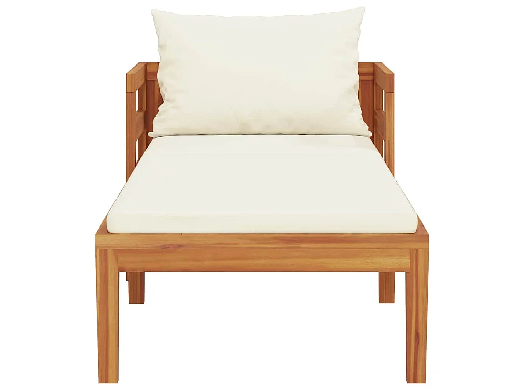 Chaise longue avec coussins blanc crème Bois d'acacia solide
