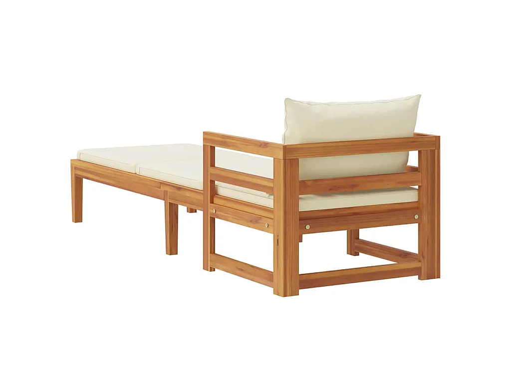 Chaise longue avec coussins blanc crème Bois d'acacia solide