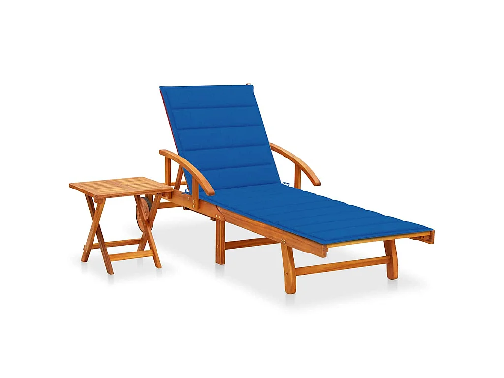 Sonnenliege mit Tisch und Auflage Akazie Massivholz