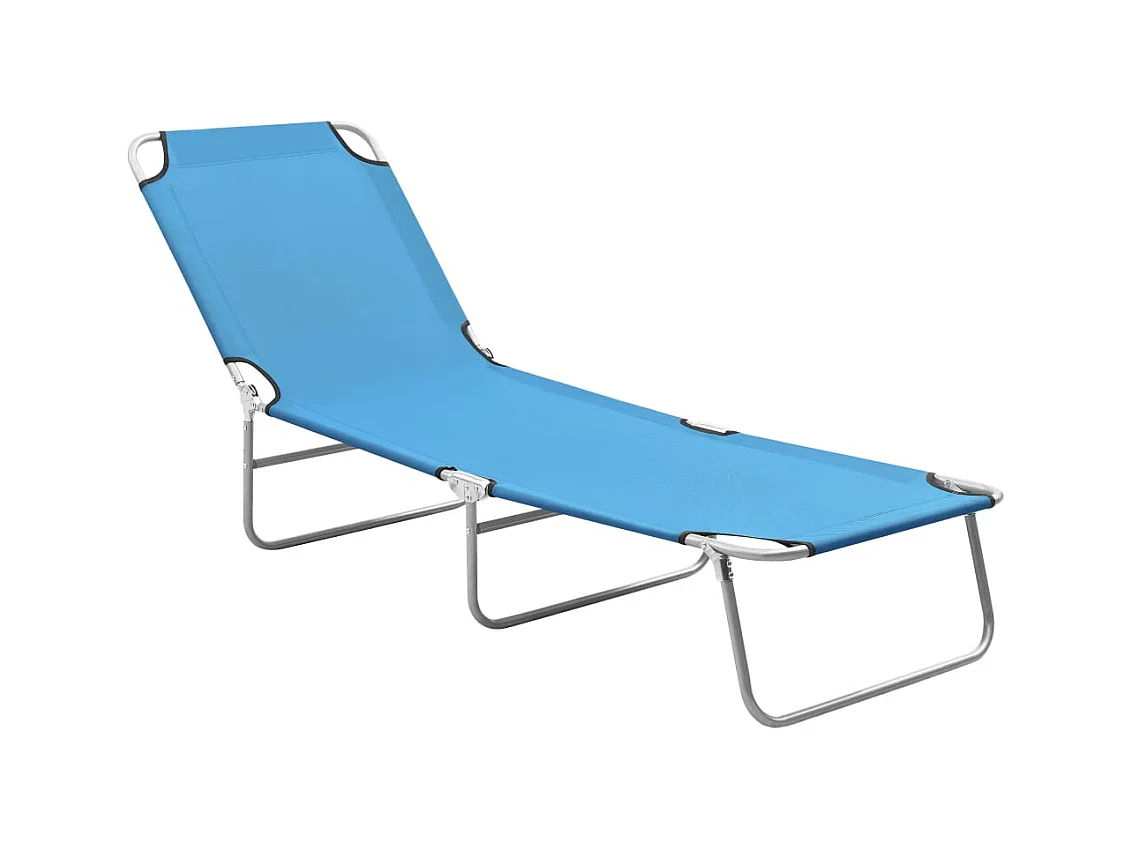 Chaise longue pliable acier et tissu bleu turquoise