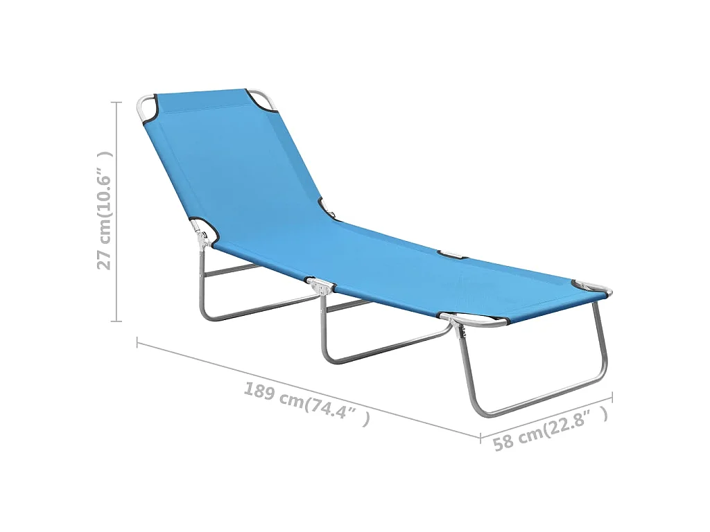 Chaise longue pliable acier et tissu bleu turquoise