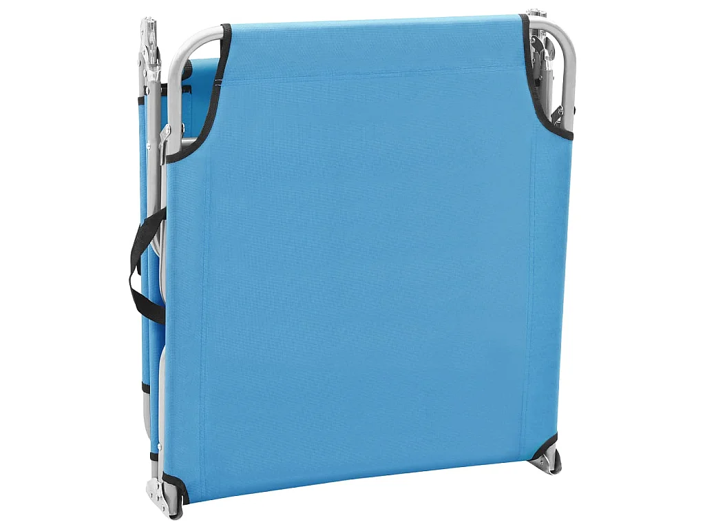 Chaise longue pliable acier et tissu bleu turquoise