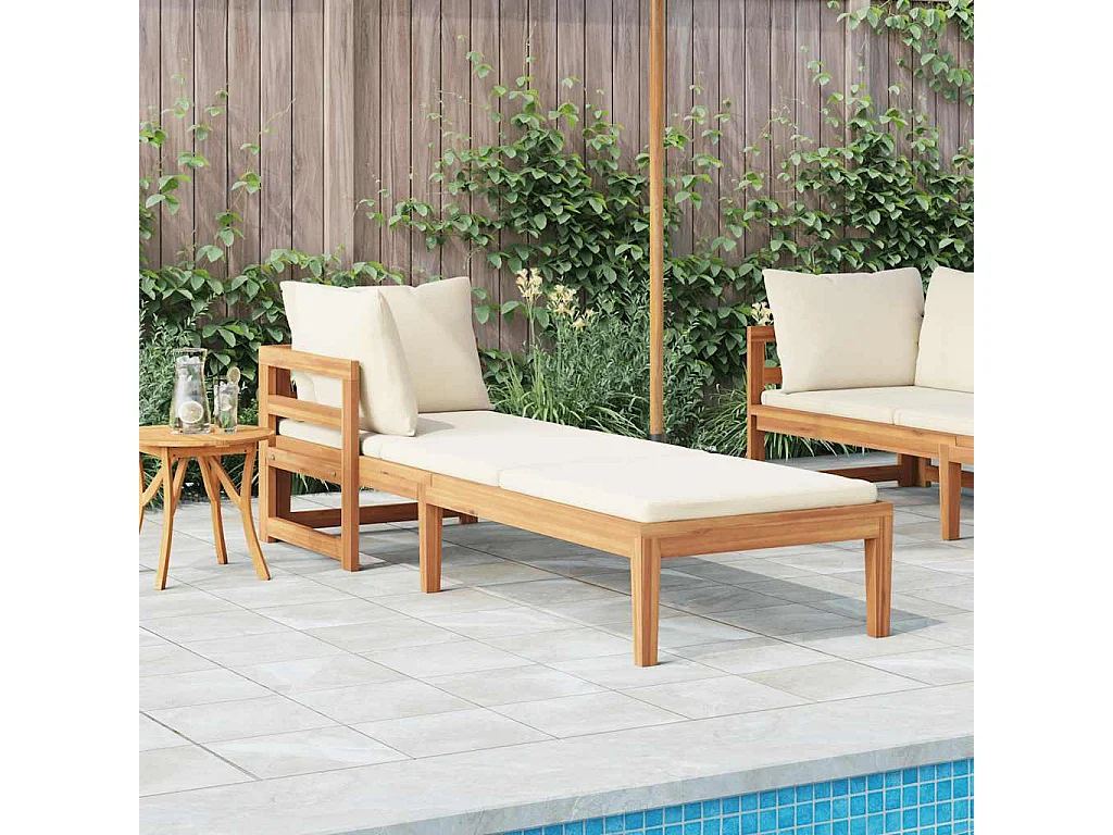 Chaise longue avec 1 accoudoir Blanc crème Bois d'acacia solide