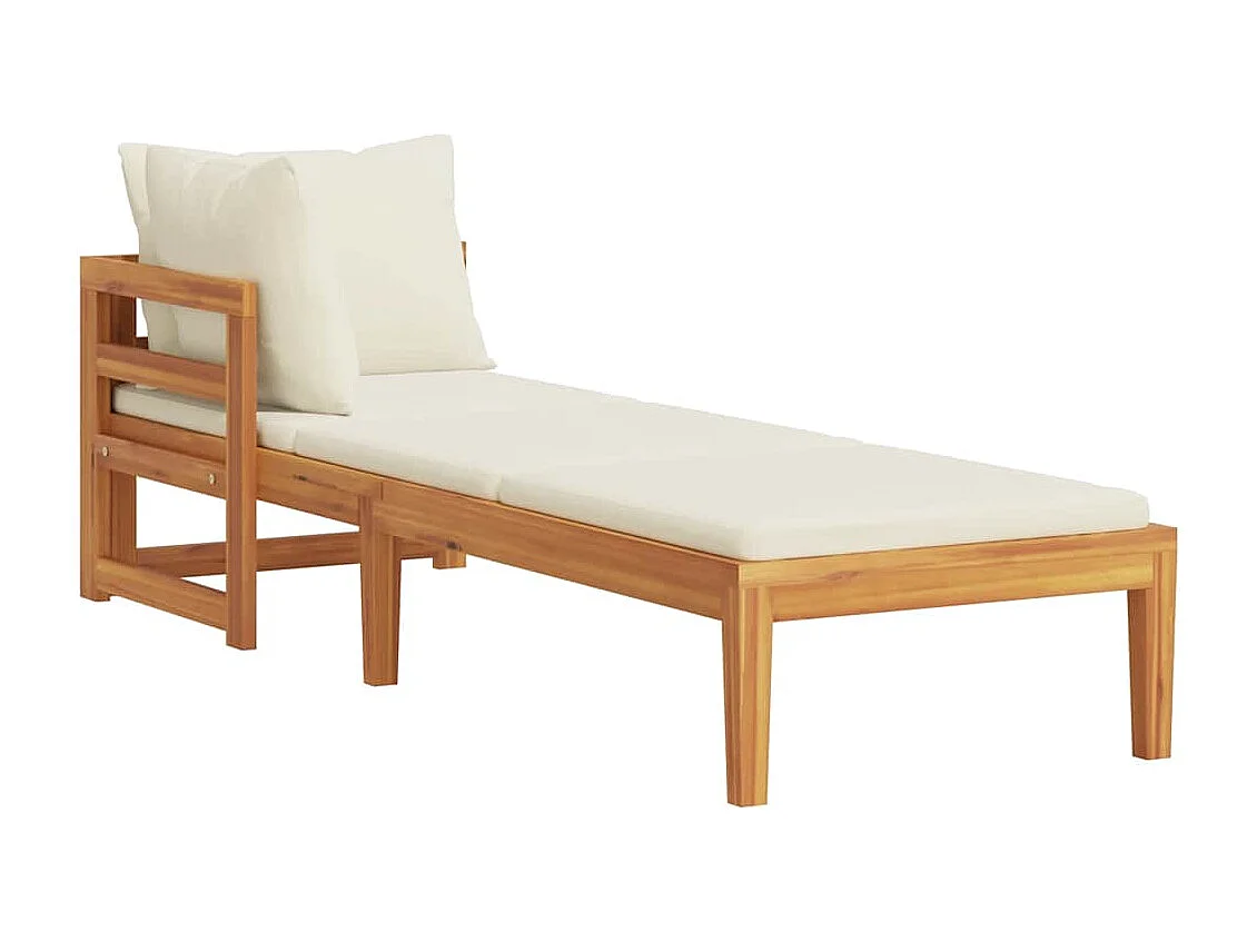 Chaise longue avec 1 accoudoir Blanc crème Bois d'acacia solide