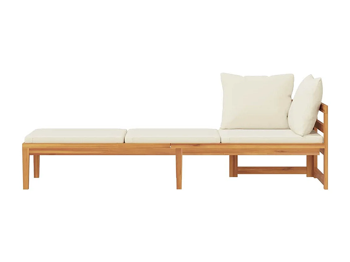 Chaise longue avec 1 accoudoir Blanc crème Bois d'acacia solide