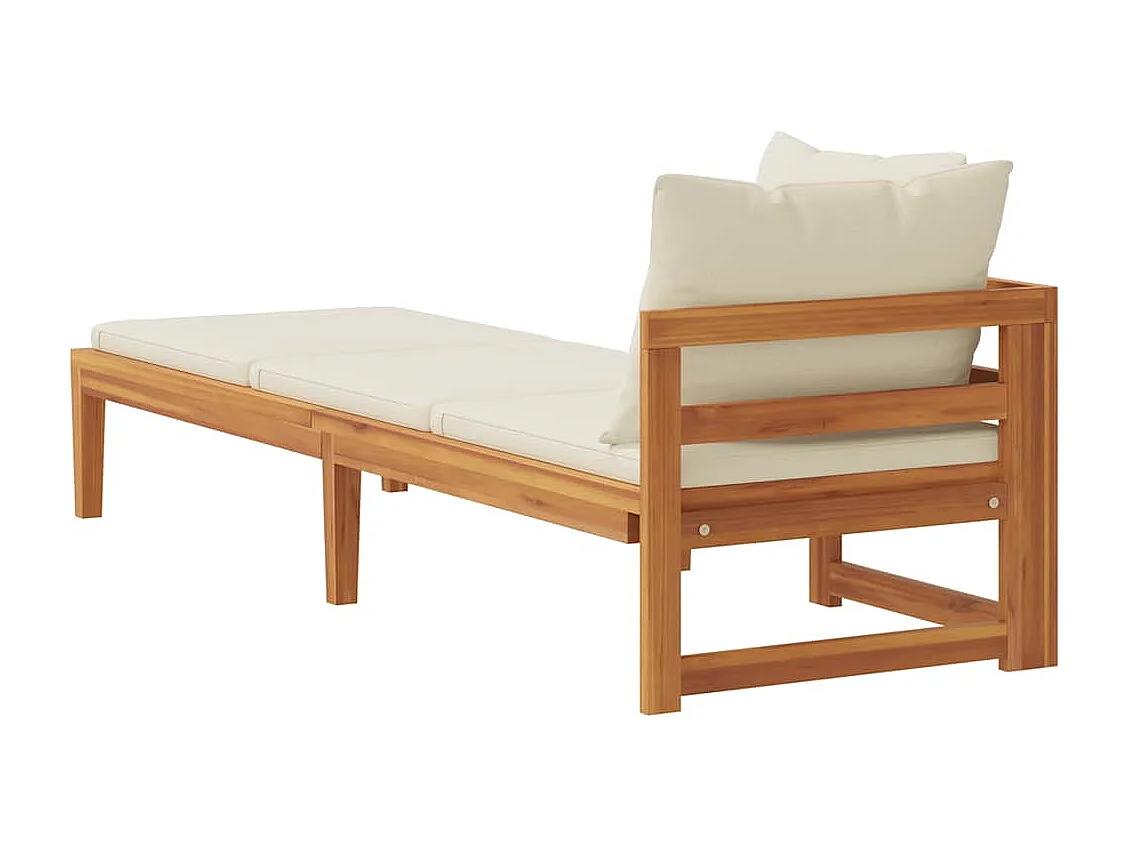 Chaise longue avec 1 accoudoir Blanc crème Bois d'acacia solide