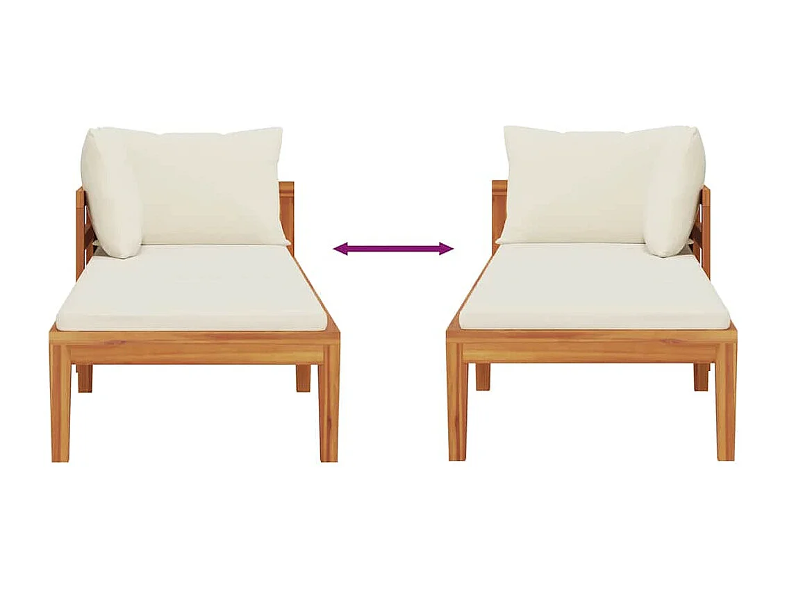 Chaise longue avec 1 accoudoir Blanc crème Bois d'acacia solide