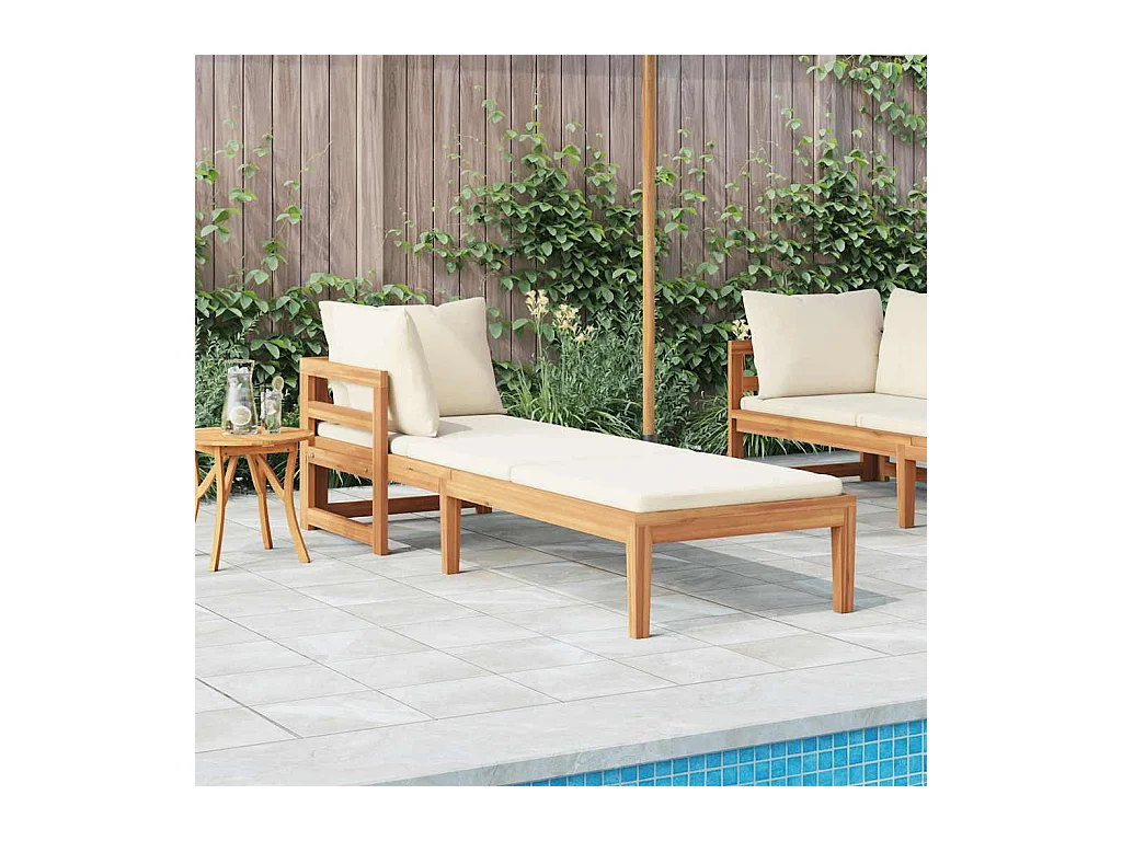 Chaise longue avec 1 accoudoir Blanc crème Bois d'acacia solide