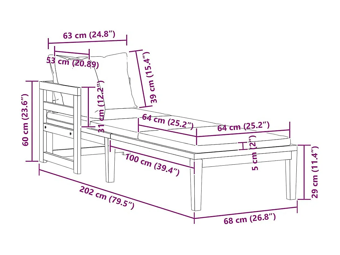 Sonnenliege mit 1 Armlehne Cremeweiß Massivholz Akazie