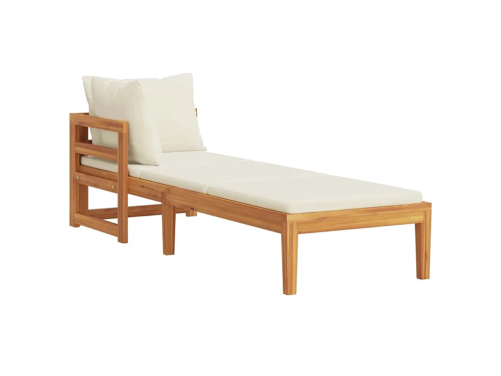 Chaise longue avec 1 accoudoir Blanc crème Bois d'acacia solide