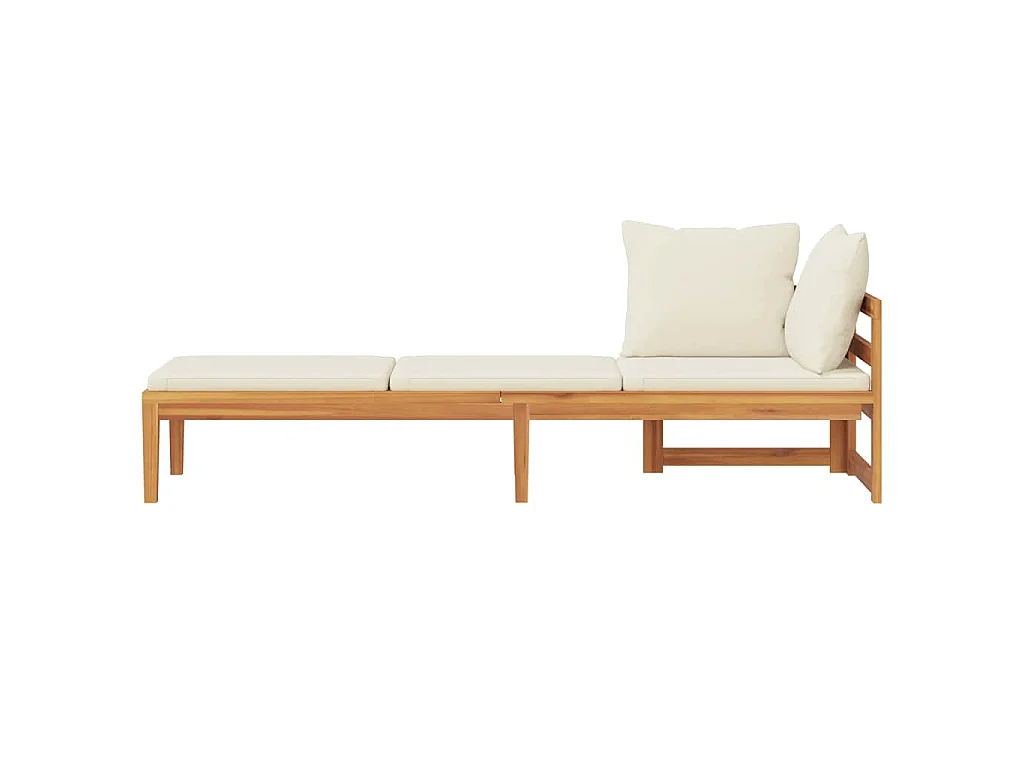Chaise longue avec 1 accoudoir Blanc crème Bois d'acacia solide