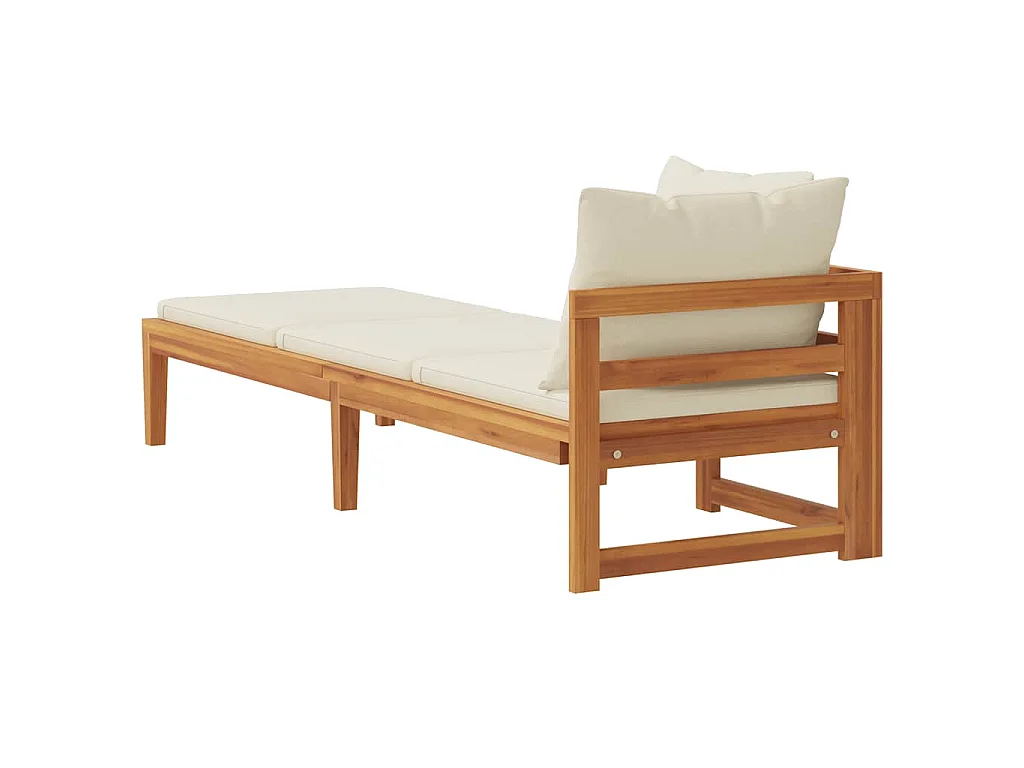 Chaise longue avec 1 accoudoir Blanc crème Bois d'acacia solide