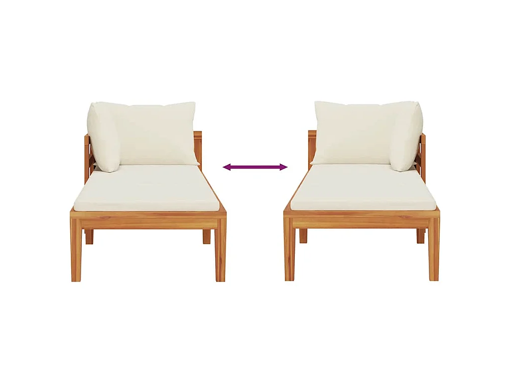 Chaise longue avec 1 accoudoir Blanc crème Bois d'acacia solide