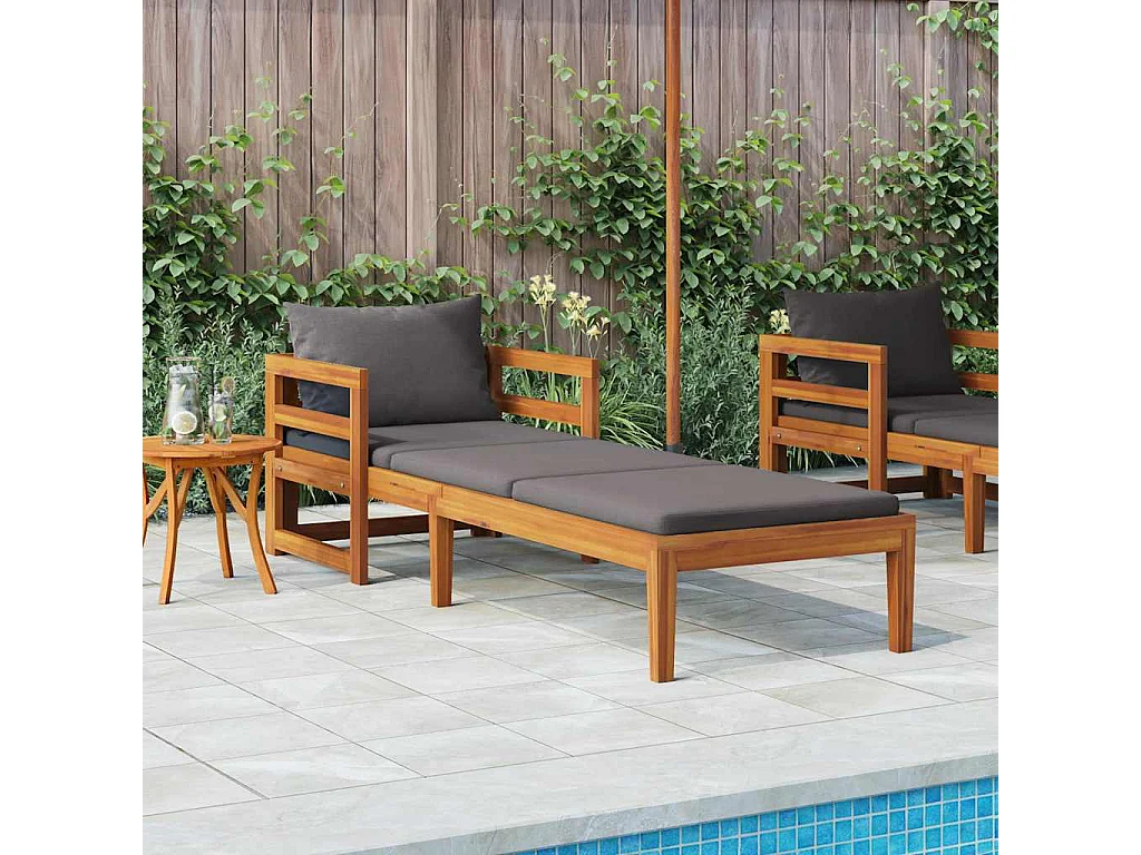 Chaise longue avec coussins gris foncé Bois d'acacia solide