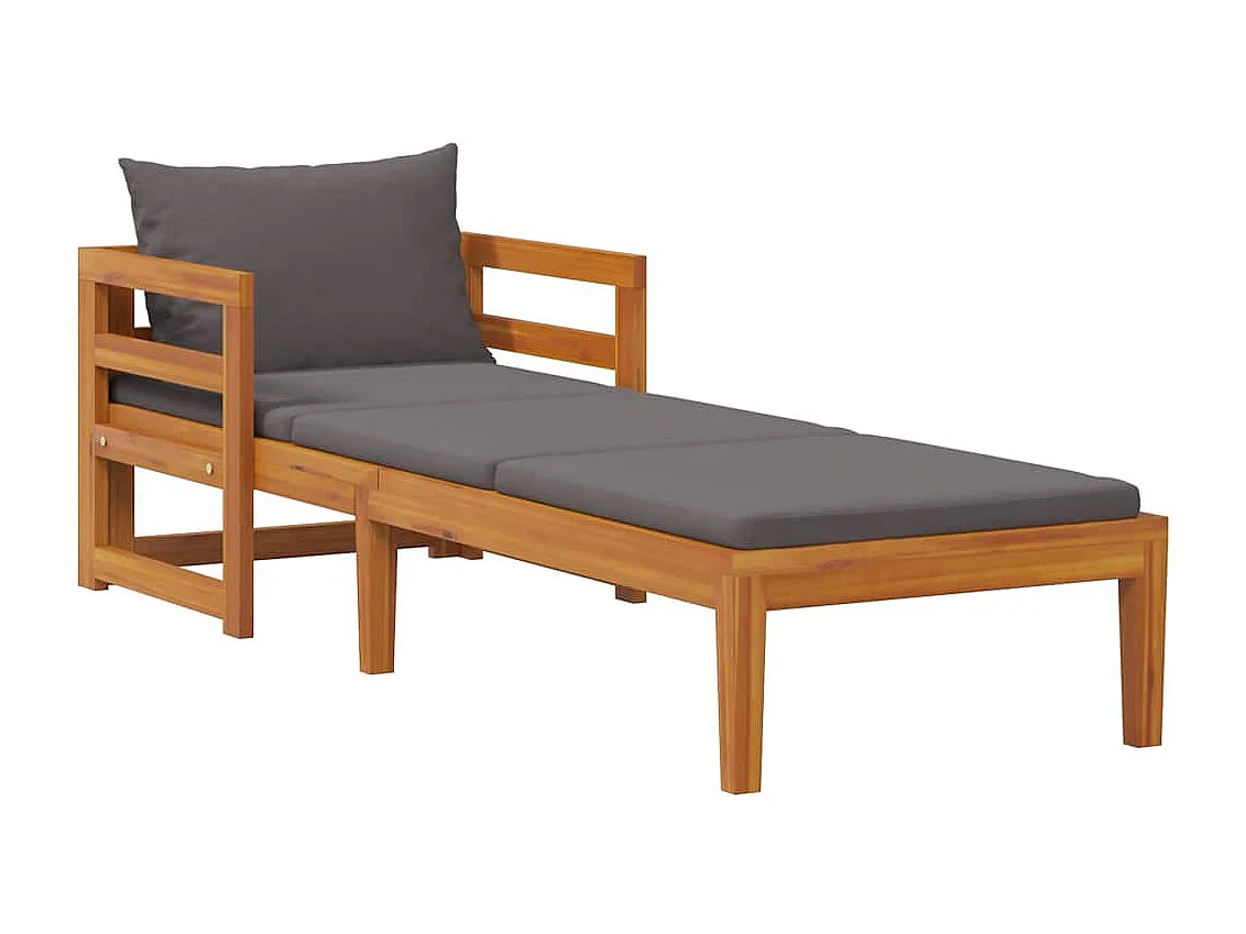 Chaise longue avec coussins gris foncé Bois d'acacia solide